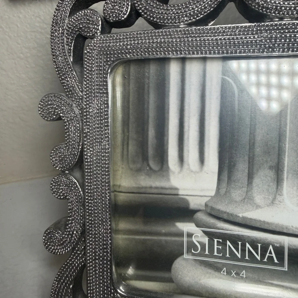 Sienna Ornate Silver Beaded Scroll Picture Frames 4x4 & 3.5x5‎ Set